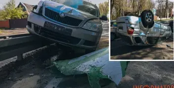 ДТП у Дніпрі: Skoda на відбійнику, Kia перекинулась